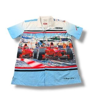 NWT Lowsportsgear Miami Speed Week Formula 1 Ferrari AOP Button Up Shirt Sz S